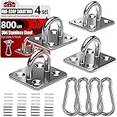 sprookber 304 Stainless Steel Pad Eye Snap Hooks, M6 Heavy Duty Ceiling Hooks, 800 lb Capacity Hammock Swing Hanging kit, Plant Hangers, Marine Hardware Staple Hook Loop with Screws, Set of 8