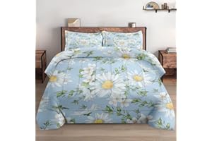 WeCozy Queen Size Comforter Set with 2 Pillowcases, Wildflower Daisy Flower Floral Soft Bedding Set for Kids and Adults Bedroom Bed Decor