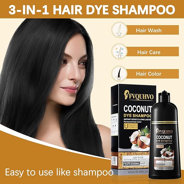 HERBAL CHESTNUT BROWN HAIR DYE SHAMPOO 3 IN 1 FOR WOMEN & MEN, INSTANT COCONUT BROWN HAIR COLOR SHAMPOO COLORS IN 25 MINUTES, LONG LASTING & EASY TO USE BROWN HAIR SHAMPOO 500ML (CHESTNUT BROWN)