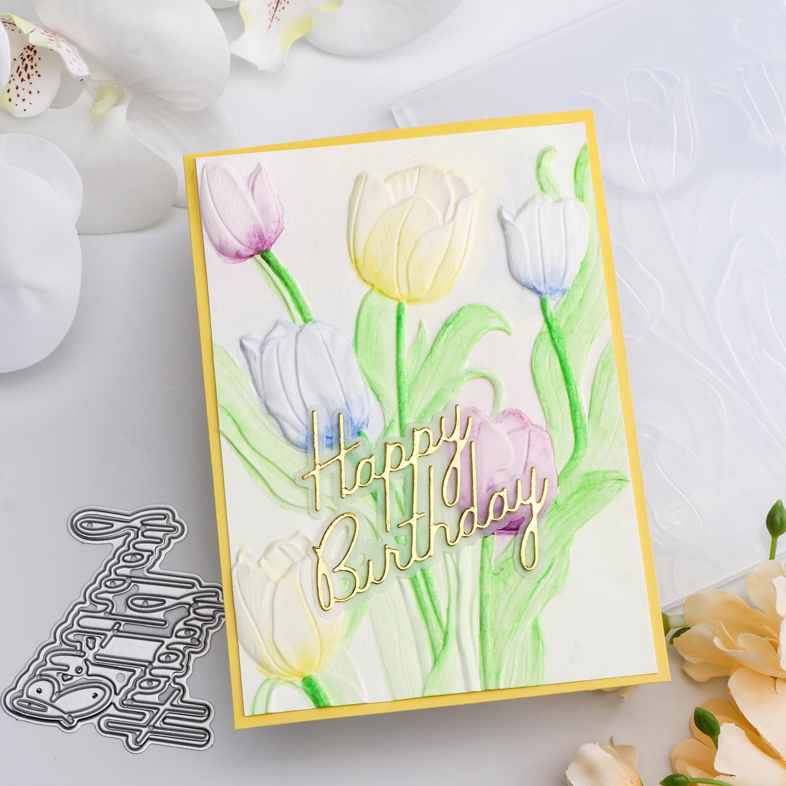 BAOFALI 3D Flowers Theme Plastic Embossing Folders Tulip for DIY Scrapbooking Photo Album Card Paper Craft Decoration for Card Making,Embossing Template Paper Card Embossing Stencil