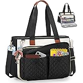 RAINSMORE Teacher Tote Bag for Women Work Bags 15.6 Inch Laptop Tote Bag with Large Cup Holder Nurse Bag Computer Handbag