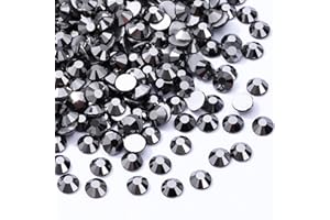 Meibite Black Hematite Flatback Rhinestones, Glass Rhinestones for Nail Art and Craft, Glue Fix, Loose Crystal Gemstones(Black Hematite, SS20, 1440pcs, 4.6-4.8mm)
