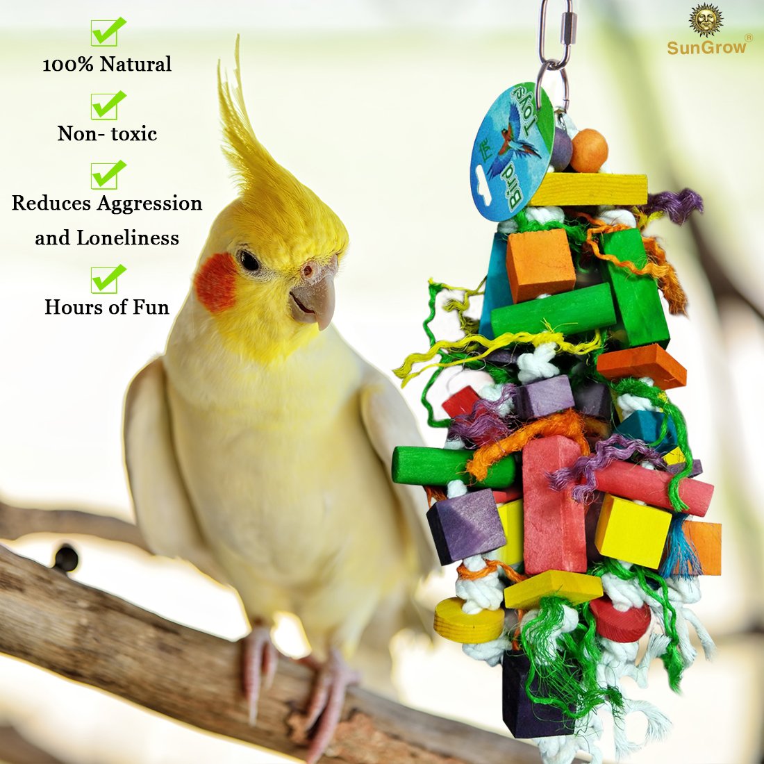 Bird Chewing Toy by SunGrow –The Perfect Parrot Toy; Aids in the Physical & Psychological Being of your Parrots; Safe to Chew; 100% Natural & Non-Toxic