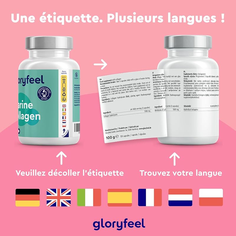 Collagene Marin Pur (Type 1) 1500mg Hautement Dosée, 120 Capsules d'Hydrolysat de Collagène, 100% Collagène Naturel, Facilement Absorbé, Sans Arômes et Additifs
