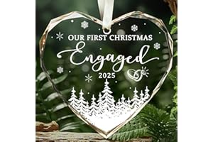 Our First Christmas Engaged 2025 Glass Ornament Red Car - Engagement Gifts for Couples, Just Engaged Gifts Wedding Ornaments 