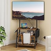 CHOEZON Rolling TV Stand with Mount and Storage, for up to 75 inch TVs | Mobile TV Stand, Corner Entertainment Center, 3-Tier Storage Shelf, Rustic Brown and Black TDS03UBF