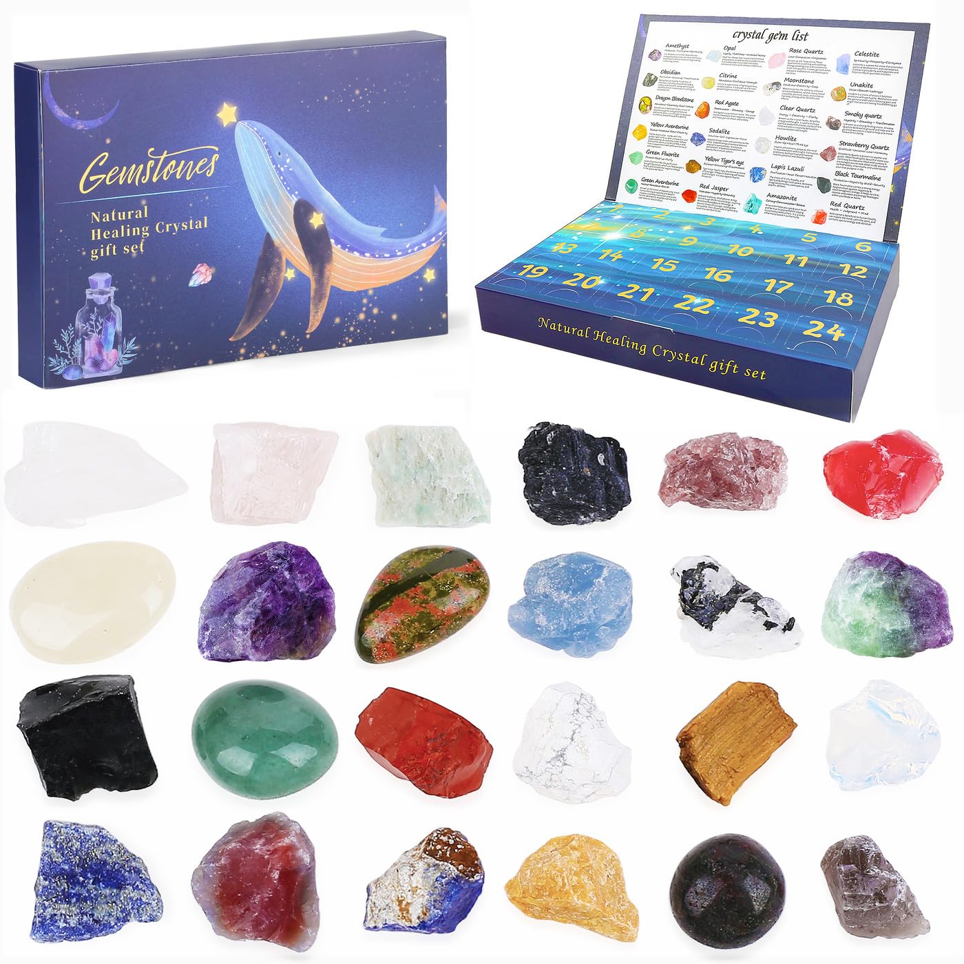 Sahoottie Crystal Advent Calendar 2025,24 Days Natural Crystal Gemstones Fossils Geographic Advent Calendars Crystals and Gemstones Rock Collection Enthusiasts Gifts for Women Men Adult Xmas