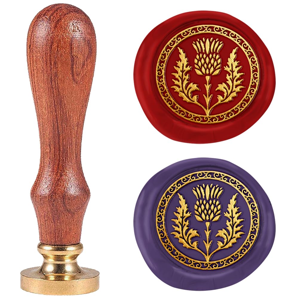 DELORIGIN Scottish Thistle 1" Wax Seal Stamp Retro Sealing Stamps Removable Brass Head Seal Stamp with Wooden Handle Sealing Wax for Envelope Greeting Letter Wedding Invitations Gift Wrapping Decor
