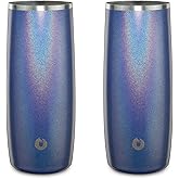 SNOWFOX Premium Vacuum Insulated Stainless Steel Cocktail Glass/Drink Tumbler, Set of 2, Drinks Stay Icy Cold, Thermal Highball Glasses, Elegant Home Entertaining, Classic Barware, 14.5 oz, Blue