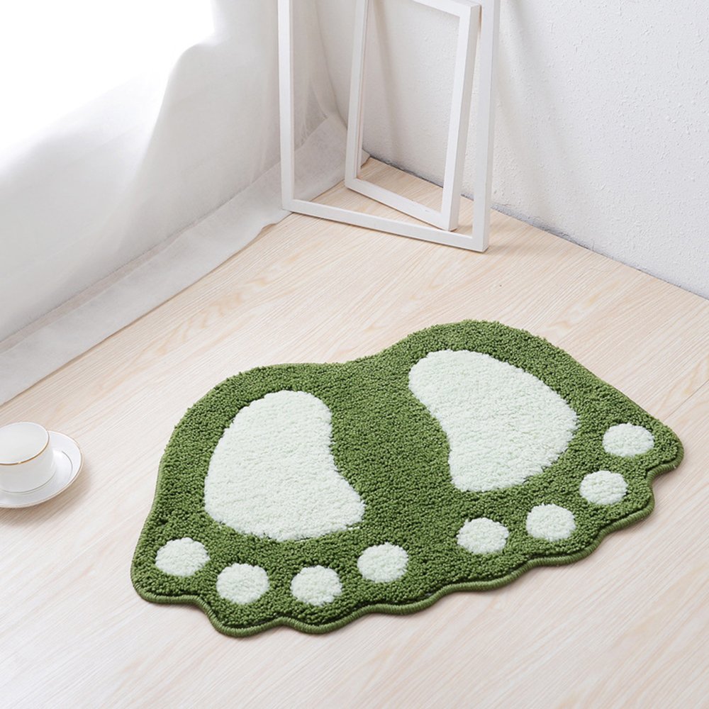 ele ELEOPTION Non Slip Bath Mat, Fast Dry Bathroom kitchen Mats Lovely Feet Patterned Soft Comfortable Water Absorbent Stylish Non-Slip Backing for Bedroom, Kitchen, Hallway, Doorway, 60x40CM, Green