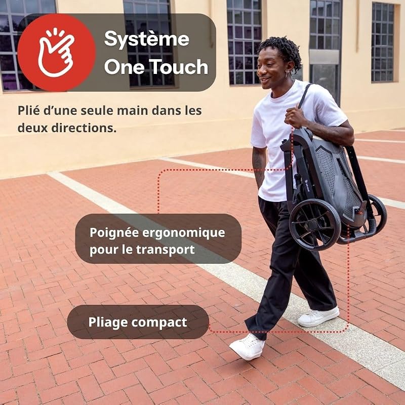 Kombo, Poussette Bébé 2 en 1 avec Nacelle Rigide Réglable en Hauteur et Siège Réversible, Pliage Automatique à Une Main, de la Naissance à 22 kg, Gris