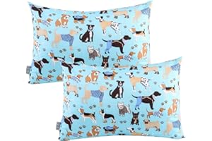 UOMNY Toddler Pillowcases - 2 Pack, Fits 13x18 or 12x16 Pillows, 100% Cotton, Blue Dog, Machine Washable