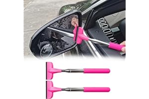 X XINDELL XINDELL Car Mirror Squeegee – 2PCS Telescopic Rearview Window Cleaner with Long Handle for Interior & Exterior Glass, Side Mirror & Windshield Wiper Tool (Red)