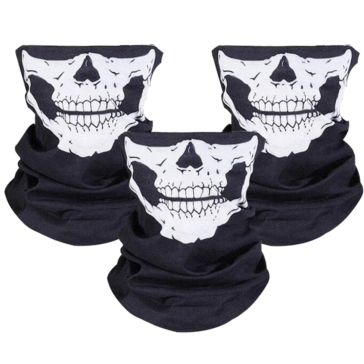 ZKSMNB 3Pcs Skull Mask Breathable Face Masks Black Seamless Balaclava Mask Multifunctional Headband Scarf Headwear Neckwarmer for Outdoor Riding