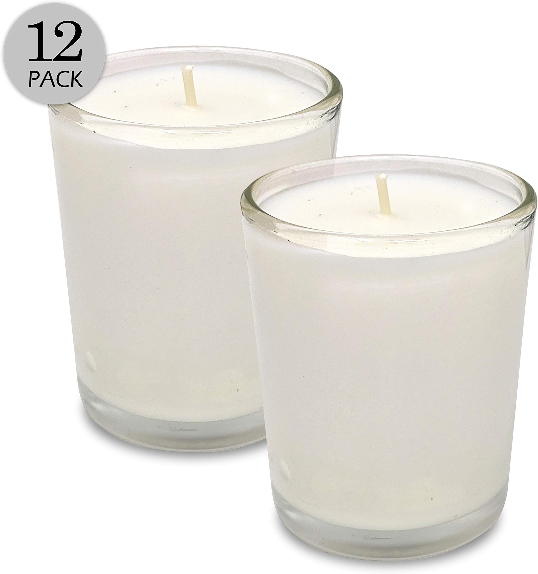 Hyoola Votive Candles Pack of 12 - Clear Glass Cups Votive Candle - 24 Hour Burn Time - Unscented Candles White - Made in Europe