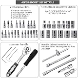 LUOWAN 46 Piece 1/4 Inch Drive Socket Set Ratchet Wrench Kit 4-14mm CV Sockets view 2