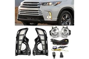 AFOGGEST Daytime Running Light For Toyota Highlander 2017 2018 2019 Fog Light Kit with Halogen Lamp Bulb LED DRL with Wiring Harness