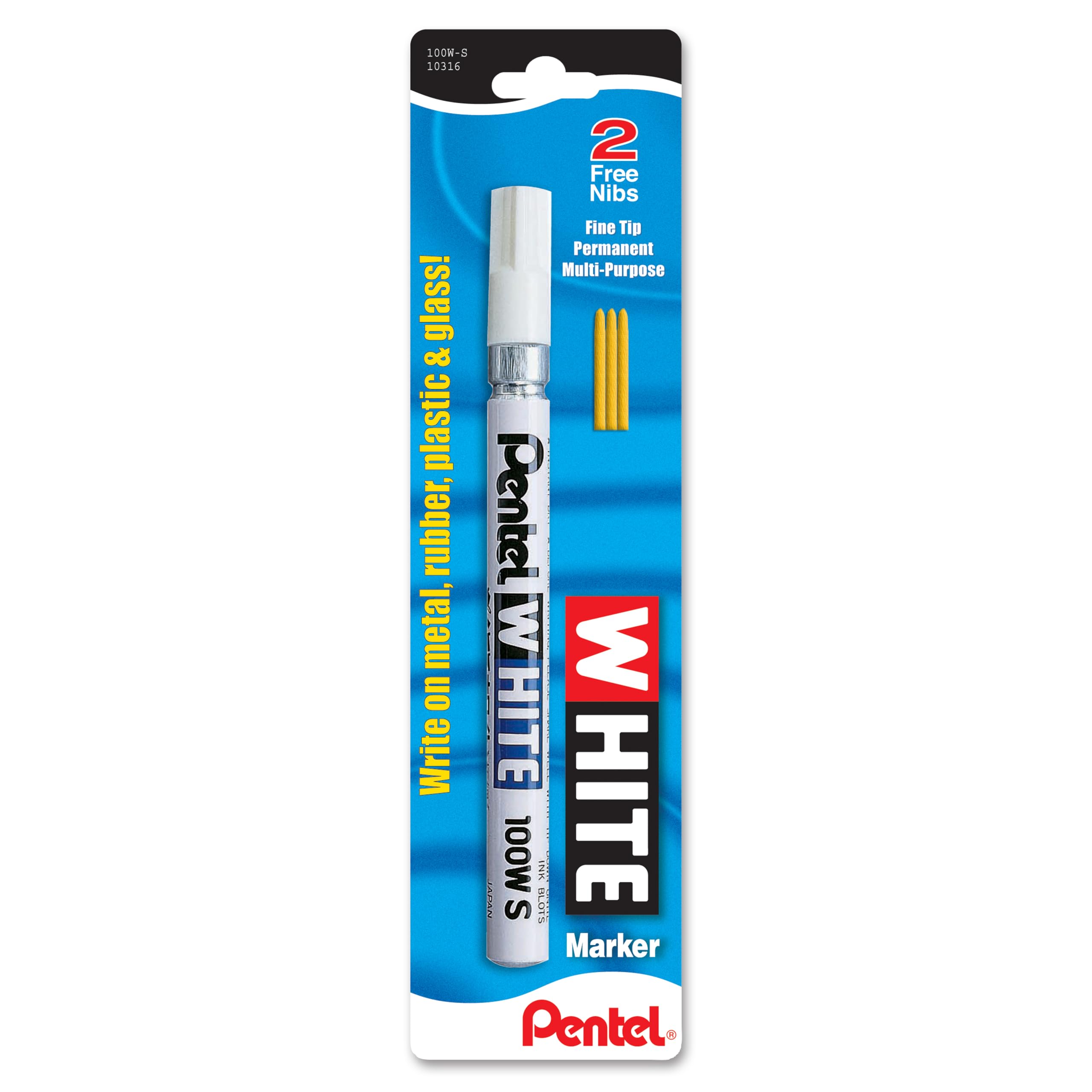 Pentel Permanent Marker, White, Fine Point, 1 Pack (100W-S)