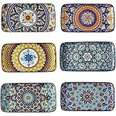 glowworm Porcelain Appetizer Plates Set of 6, 8.5 Inch Salad Plates for Sushi, Dessert, Rectangular Serving Platters, Serving Tray for Party, Kitchen, Microwave & Oven Safe, Bohemian