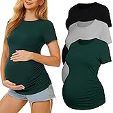 MIRAZEN 3 Pack Womens Maternity Shirts - Crew Neck Maternity Top Short Sleeve Pregnancy Tee Shirts