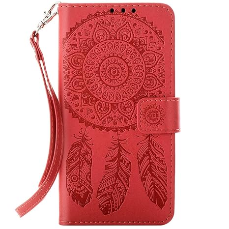 FESELE Leder Schutzhülle für Huawei P8 Lite 2017 Klapphülle Feder Mandala Blumen Muster Klapphülle Handyhülle Lederhülle Book