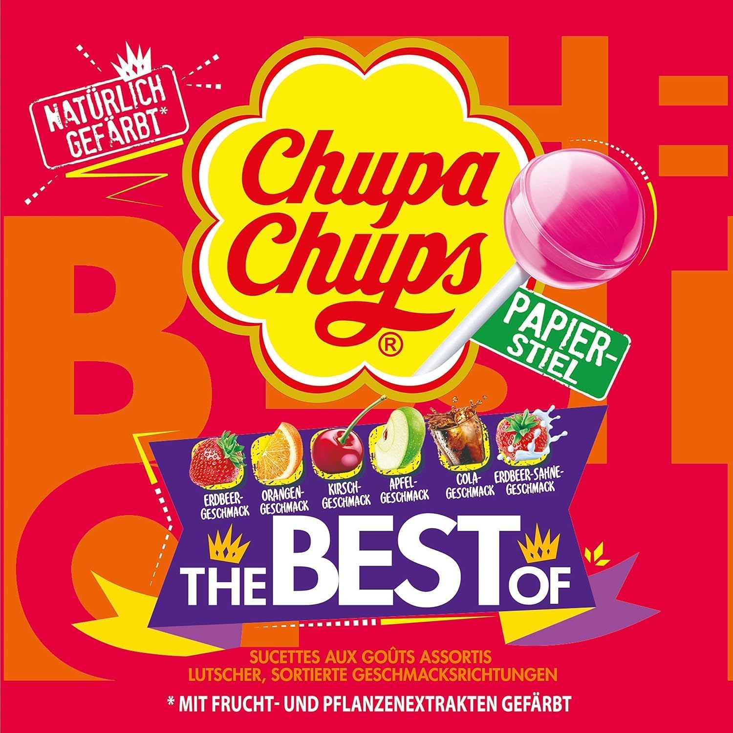 Chupa Chups Best of Lutscher-Dose, enthält 50 Lollis in 7 Geschmacksrichtungen Cola, Apfel, Erdbeere und weitere, geeignet für Geburtstag, 50 x 12g 2