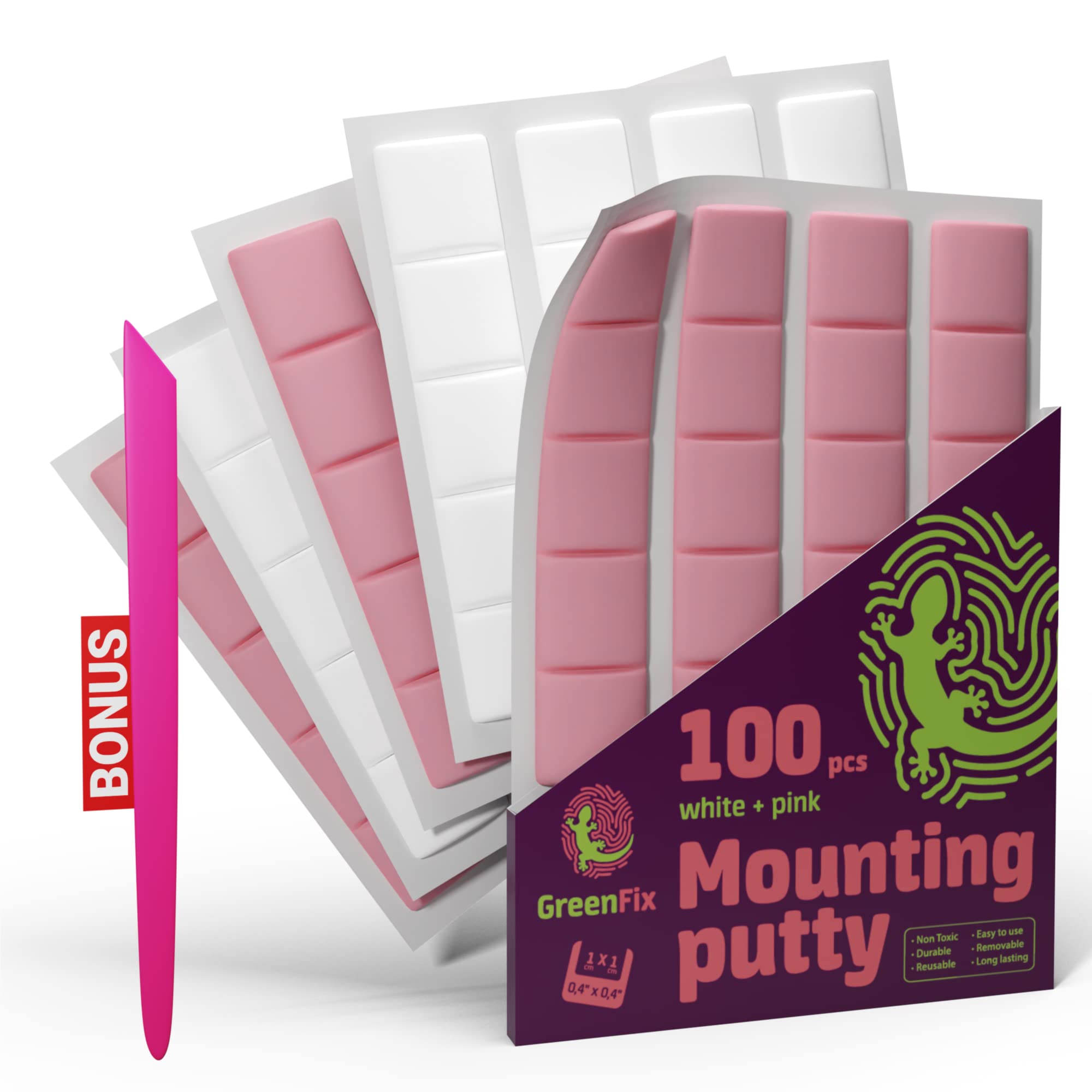 Photo 1 of GreenFix Sticky Mounting Putty 100PCs - White & Pink Poster Putty Removable - Sticky Tack for Wall Hanging Reusable - Picture Hangers Without Nails - Adhesive Tacky Putty for Picture Hanging Crafts