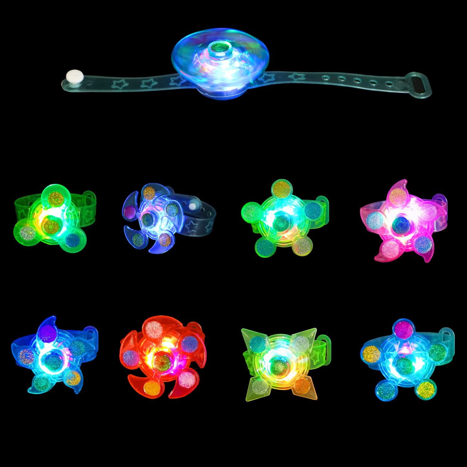 25 Pack LED Light Up Fidget Spinner Bracelets Party Favors for Kids 4-8 8-12, Glow in The Dark Party Supplies, Treasure Box Toys for Classroom, Carnival Prizes, Pinata Goodie Bags Stuffers