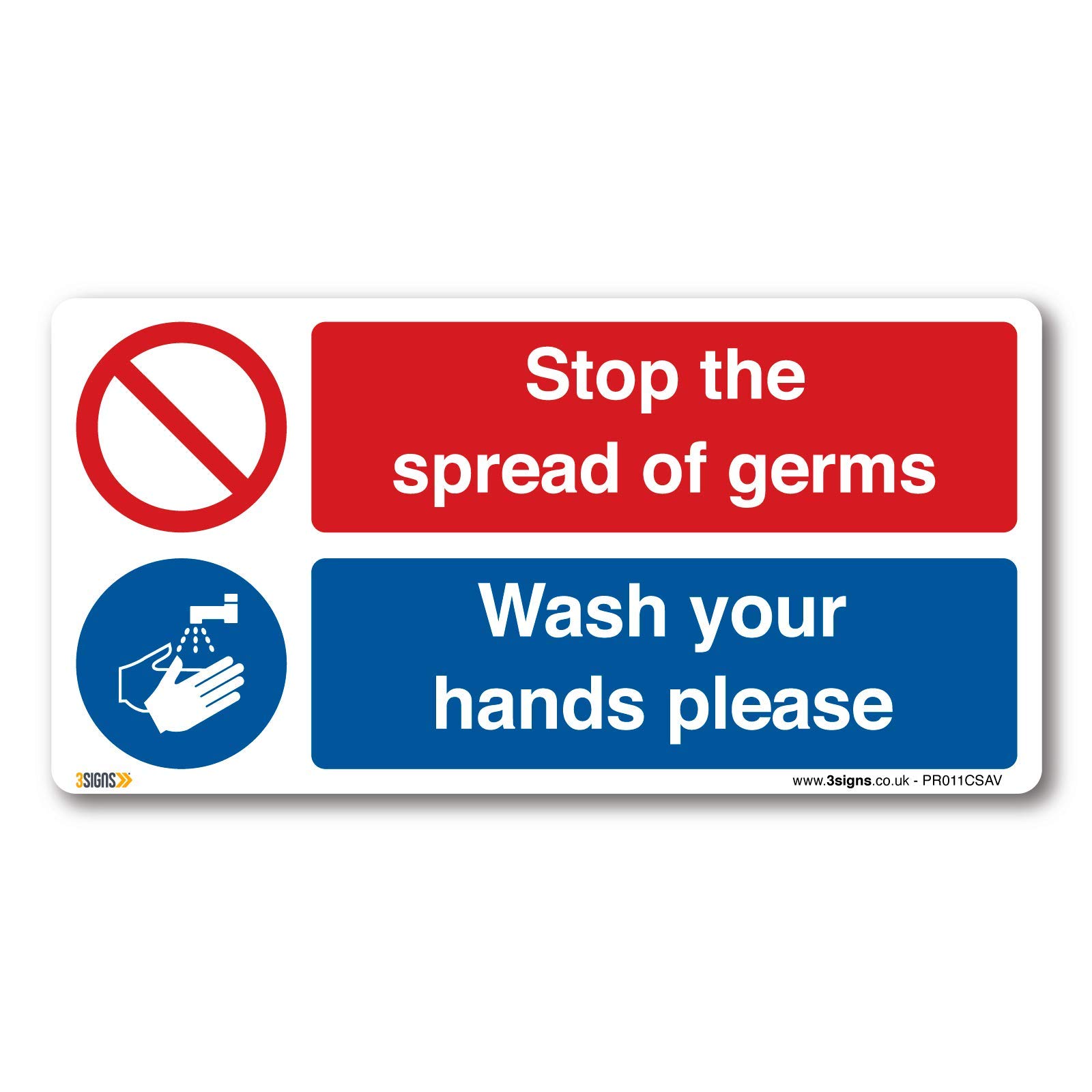 Stop the spread of germs, wash your hands please Sign -200x100mm Self-adhesive vinyl - Health and Safety Hygiene Prohibition Virus Risk