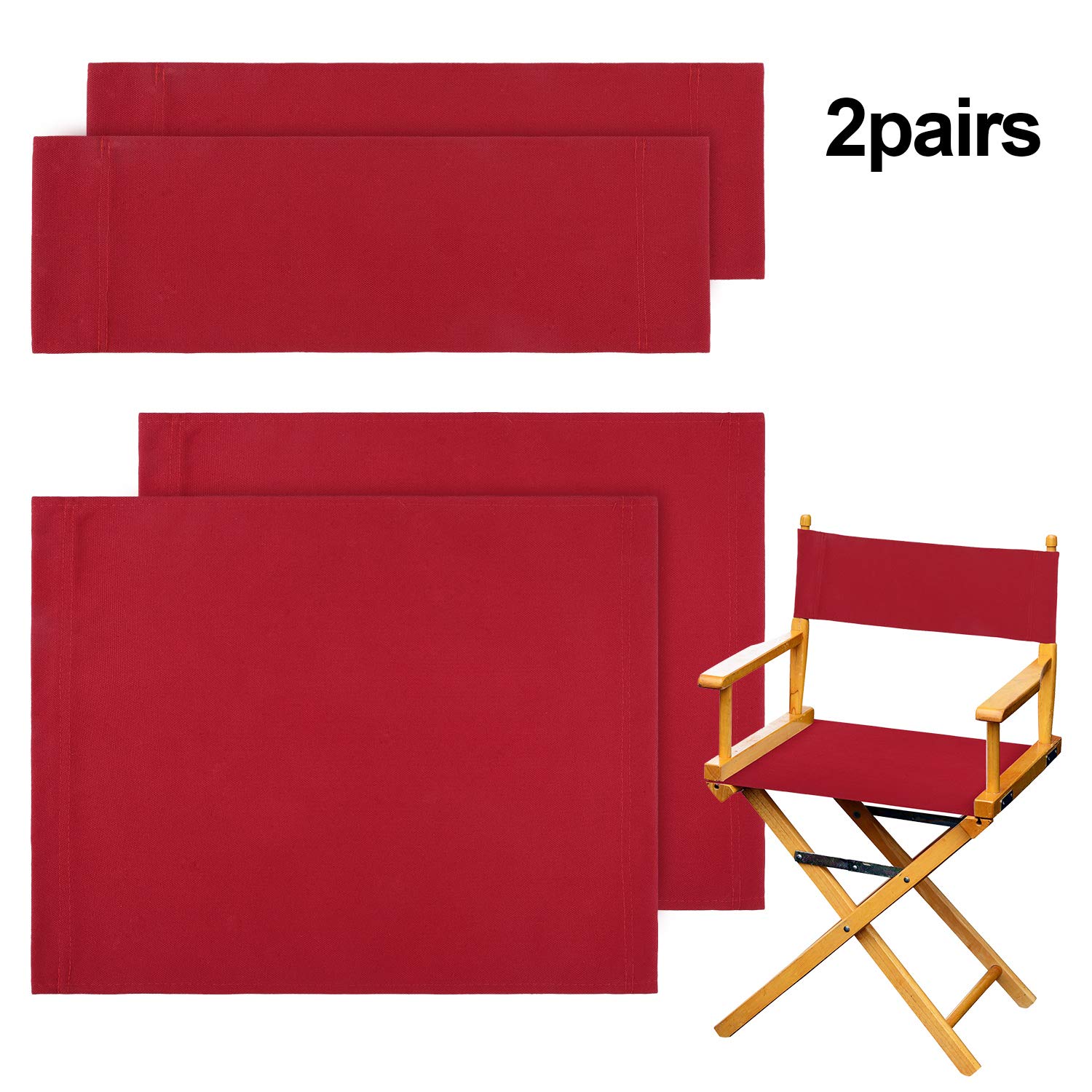 2 Set Casual Directors Chair Cover Kit, Replacement Canvas Seat and Back Cotton Canvas Stool Cover for Home Director Chair Medium Size (Red)