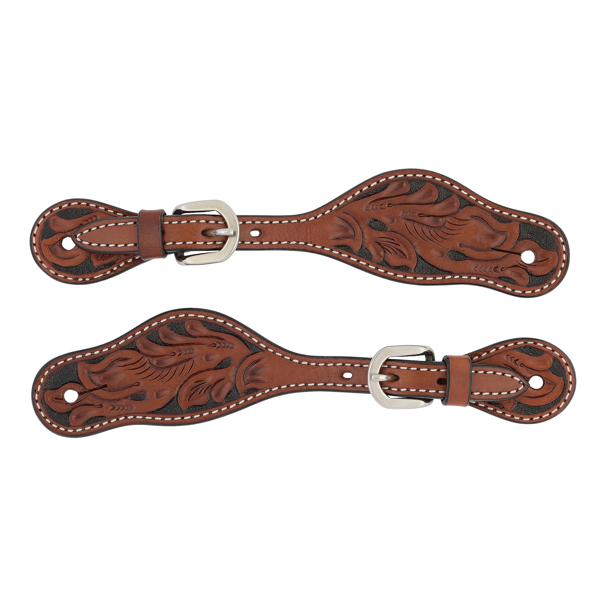 Turquoise Cross Floral Carved Ladies' Spur Straps Chestnut 45-0421