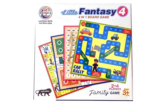 RATNAS Premium Quality Fantasy 4 in 1 Board Games(Ludo,Snakes and LADDERS, CAR Rally, Cricket)