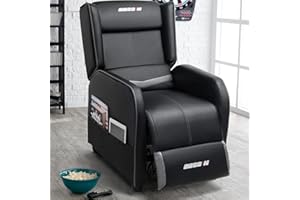 LEMBERI Gaming Recliner Chair for Adults, PU Leather Home Theater Seating Video Game Chairs for Living Room Ergonomic Racing Style Single Movie Gamer Lounge Sofa Grey