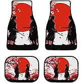 Japanese Anime Samurai Cherry 4-Piece Car Floor Mats Front and Rear Rubber Backing Carpet, Auto Foot Mats All Weather Universal Fit Car Decor Accessories Fit for SUV, Vans, Sedans, Trucks