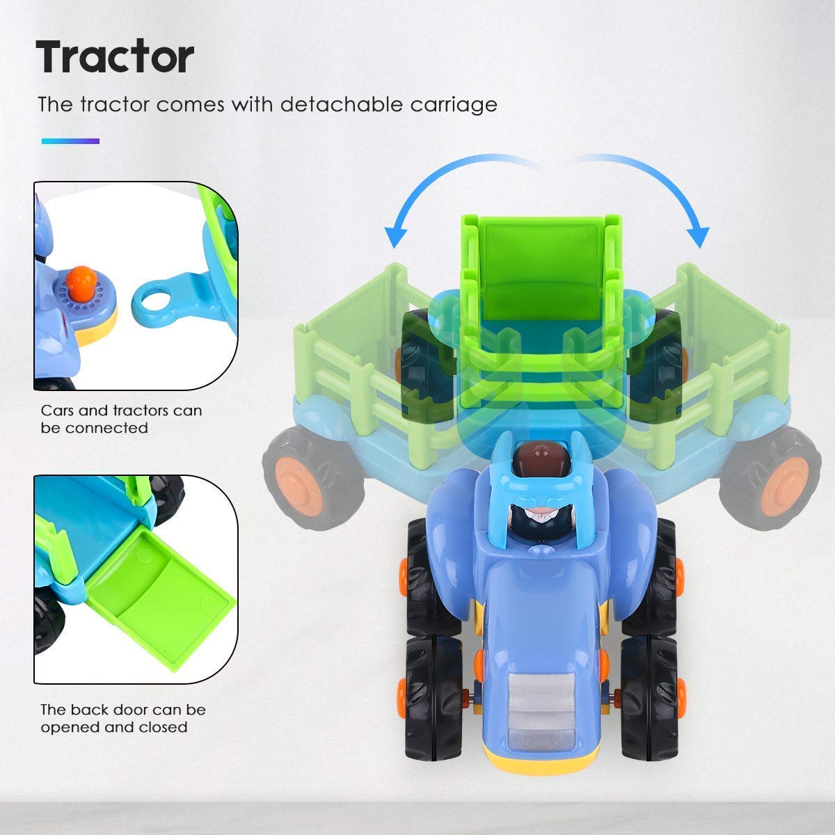 MOONTOY Baby Spielzeugauto Bagger Konstruktionsfahrzeuge Baufahrzeuge 4 in einem Set für Kinder, Traktor, Bulldozer, Kipper & Zementmischer 3