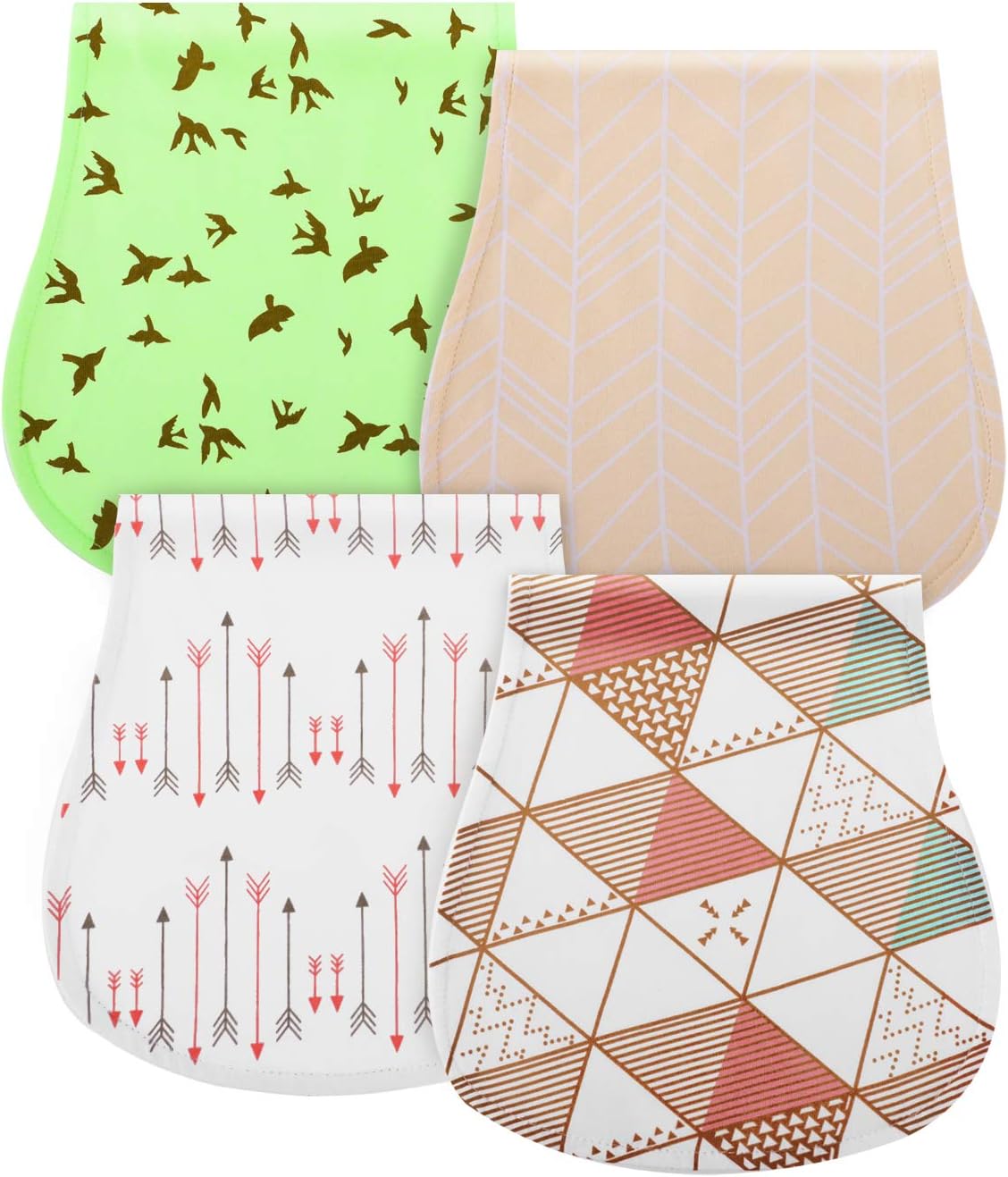 4 Pack Baby Burp Cloths, Zooawa Multi-use Soft and Absorbent Burp Set Large Burping Towels Bib with Waterproof Layer for Baby Girls Boys, Color 01