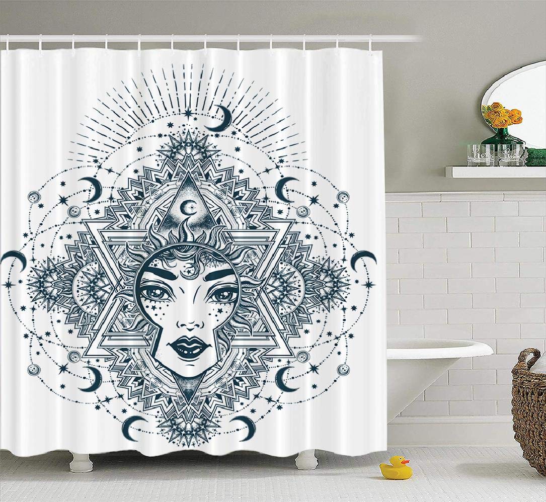 Amazon Com Ansote Moon Sun Face Shower Curtain Decorative Ornate