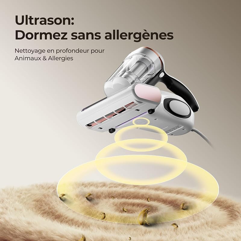 J300 Aspirateur Matelas: Anti-Acariens et Poils d'animaux, Capteur Intelligent et Lampe UV, 500W pour Lit et Canapé, Élimine Les Allergènes — photo 5 sur 8