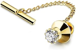 HAWSON Mens Tie Tack with Chain Round Crystal Wedding Business Accessories
