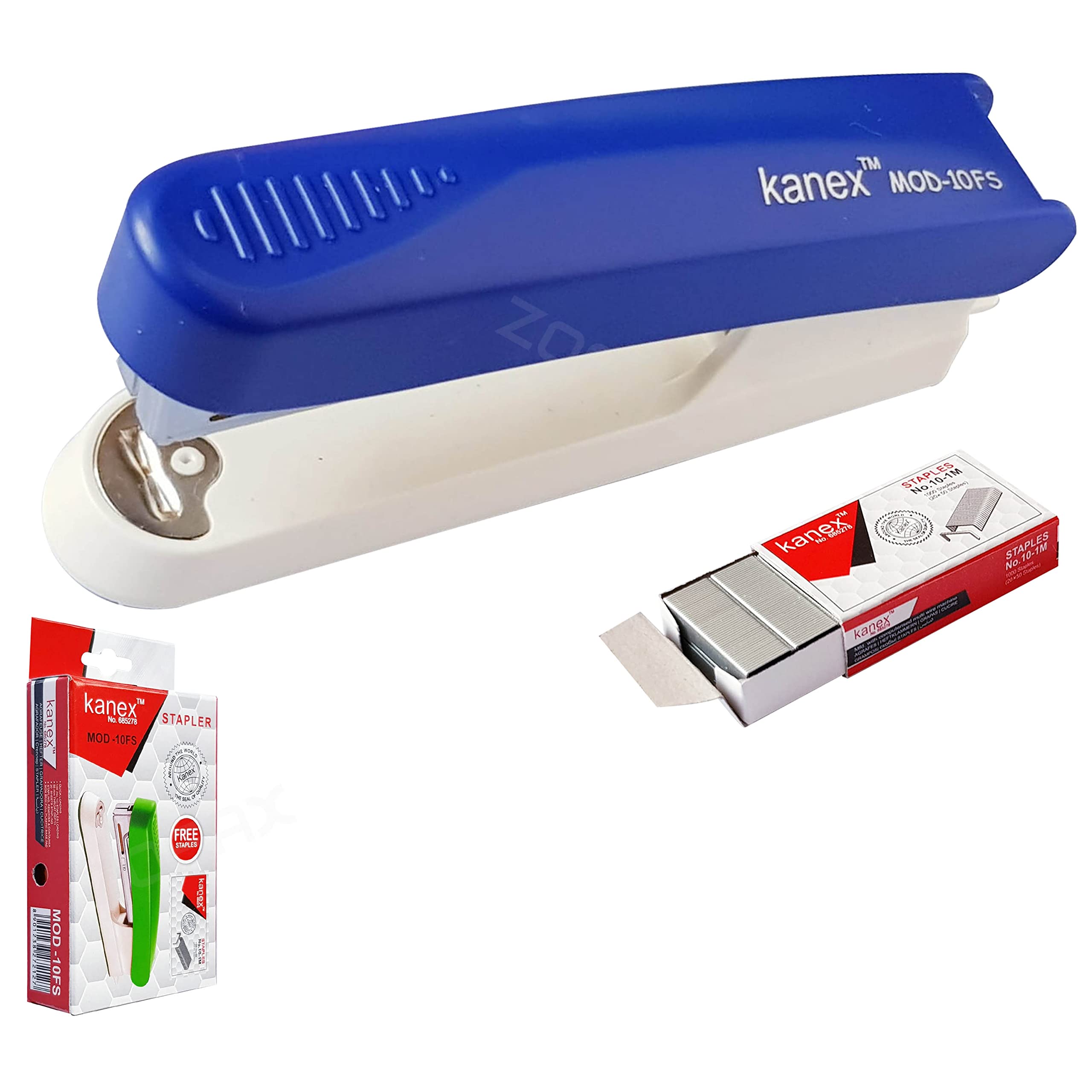ZMOD10FS Desktop Stapler with Staple Remover, Blue Body + 1000 Staples, 20 Sheets Stapling, Reload Indicator, No - 10 Staples, iZOFAX Black Ball Pen