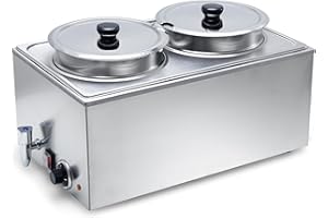 SYBO Food Warmer Steam Table Easy to Clean Commercial Grade Stainless Steel Bain Marie Buffet for Catering and Restaurants ETL, CE ROHS Certified for Commercial, Safety (2 Round Pots with Tap)