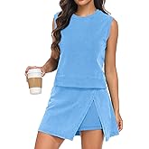Women's Summer Two Pieces Lounge Set Wash Cotton Sleeveless Tank Top Skort Set Trendy Split Athletic Skirt Shorts Outfits