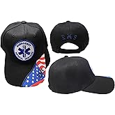 EMS Emergency Medical Services USA Flag On Bill Black Polyester Adjustable Embroidered Baseball Ball Cap Hat