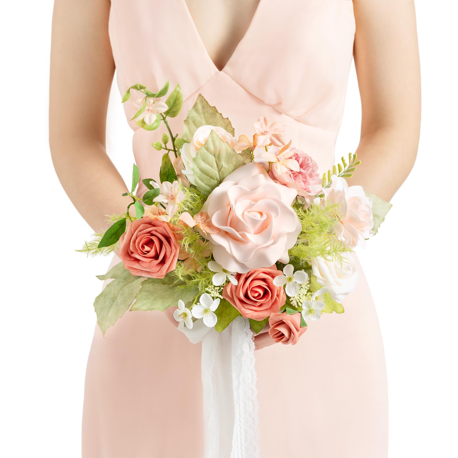 Photo 1 of Ling's moment Artificial Flowers Pink Bridesmaid Bouquet, Blush Garden Wedding Flowers Bouquets for Bridesmaids, 7 Inch Bridal Bouquets for Bridesmaids, Wedding, etc