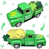 St Patricks Day Decorations Lucky Shamrock Green Truck with Gold Coins St Patricks Day Tiered Tray Decor Saint Patricks Irish Decor for Home St Patricks Day Centerpieces for Table Office Desk Mantel