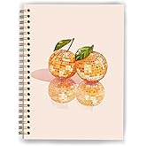 XUNLURY Retro Funky Disco Ball Oranges Notebook, Glam Orange Mirror Ball Journal, Trendy Preppy Y2K Aesthetic Journal, Citrus Fruit Hardcover Spiral Notebooks, 5.5x8.3 Inch