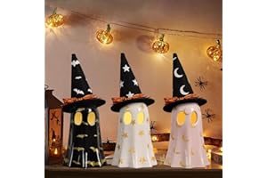 DAZONGE Ghost Halloween Decor, Set of 3 Ceramic Halloween Ghost Decorations Indoor, Ghost Decor with Witch Hat for Fall Halloween Home Decor