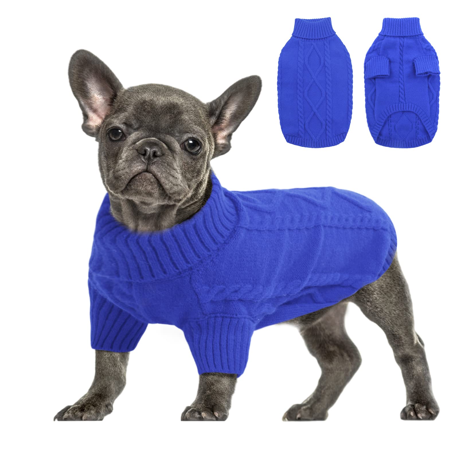 Queenmore Dachshund Jumper Small Knitting Dog Jumper Turtleneck Knitted Sweater Cat Jumper Dog Clothes Outfit For Dachshund Chihuahua Sausage Dog Bulldog Yorkie, Blue, S — image 1