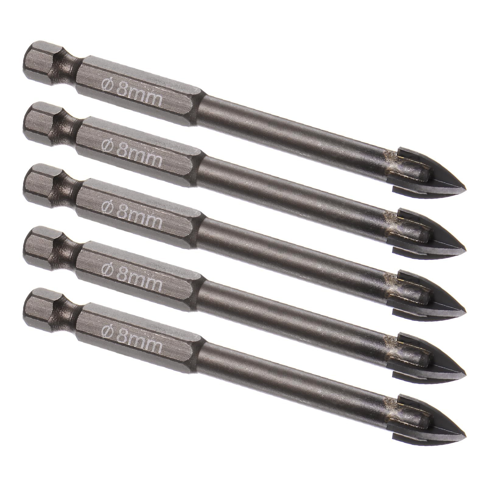 Kozelo 5pcs Titanium Masonry Drill Bit - [8mm x 78mm] Triangle Drill Bit with Hex Shank for Mirror and Ceramic Tile Use, Cross Arrow Design