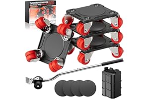 ONEON Furniture Mover Ultra with 8 Wheels – All-New Upgraded Heavy Item Moving Tool Double-Wheeled Low-Profile Dolly with Auxiliary Lifter, Full Carbon Steel Panels, Supports up to 1650 lbs